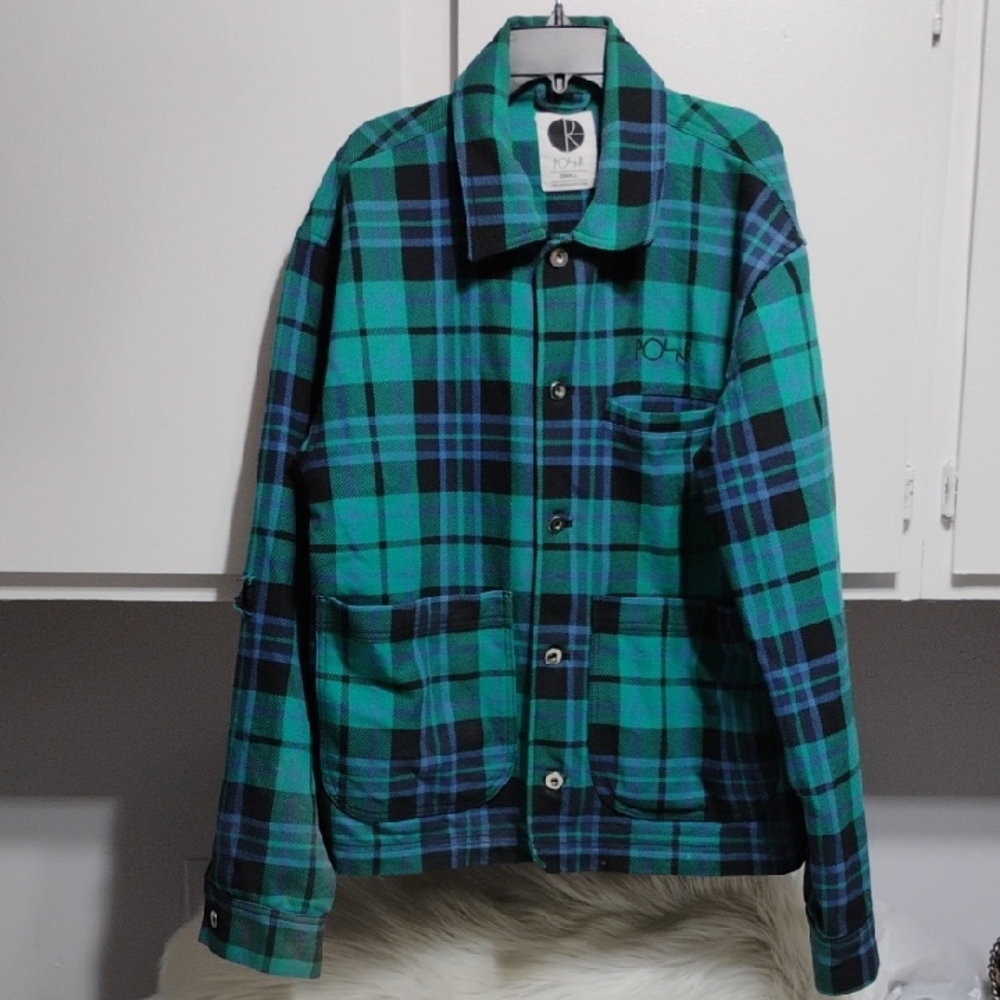 (X-67) SALE!!RARE! Polar Plaid Men's Distressed Work Jacket